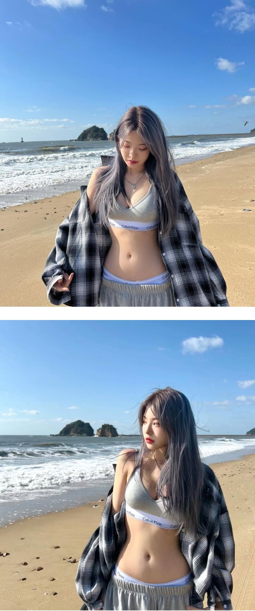 박틸다 해변에서...체크 남방 속 회색 CK 브라팬티 몸매