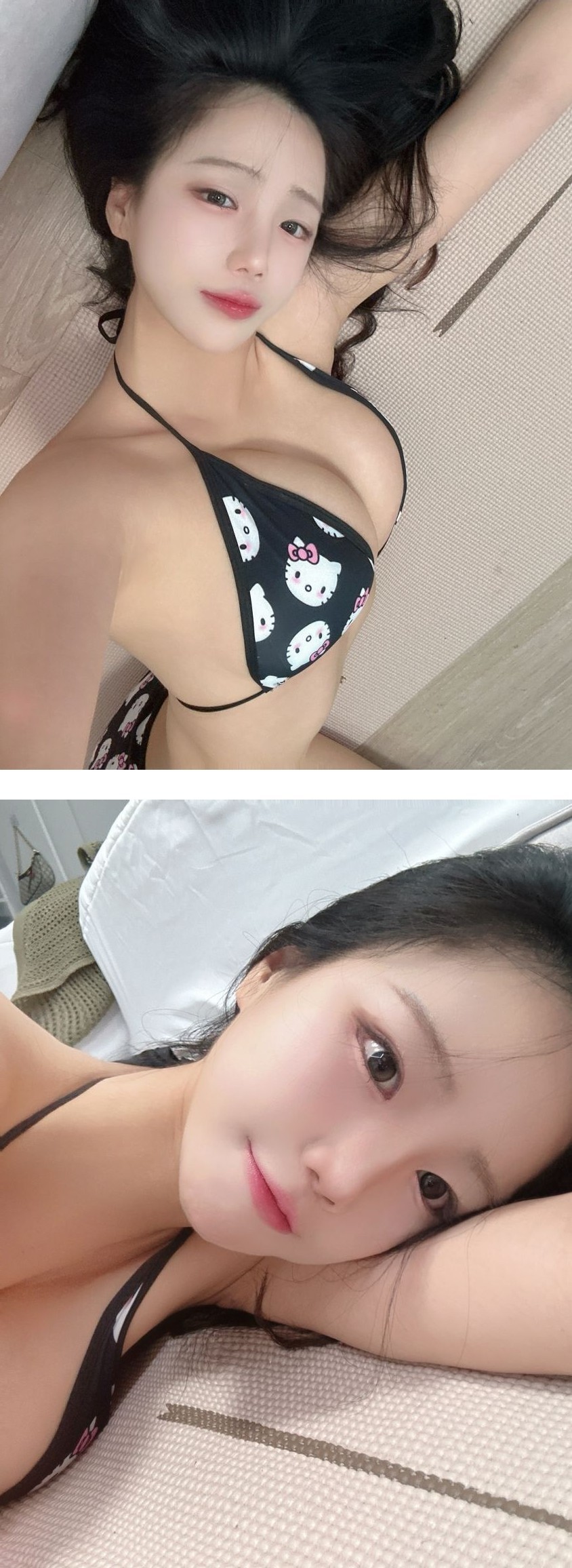 헬로키티 검정 끈비키니 입고 옆으로 누은 에디린 남자친구 시점