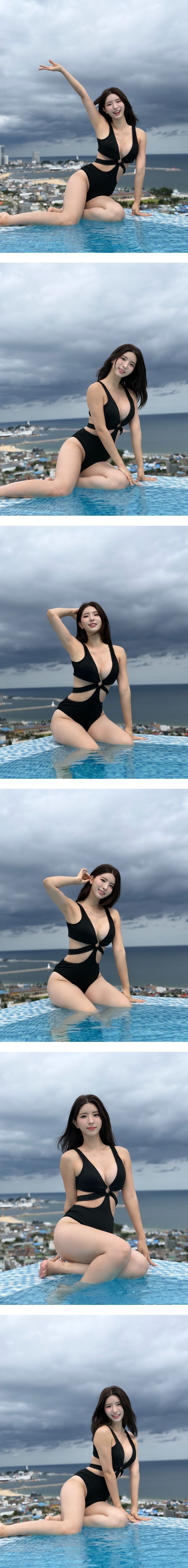 유튜버 이영림 루프탑 수영장에서 검정 모노키니 아찔한 몸매
