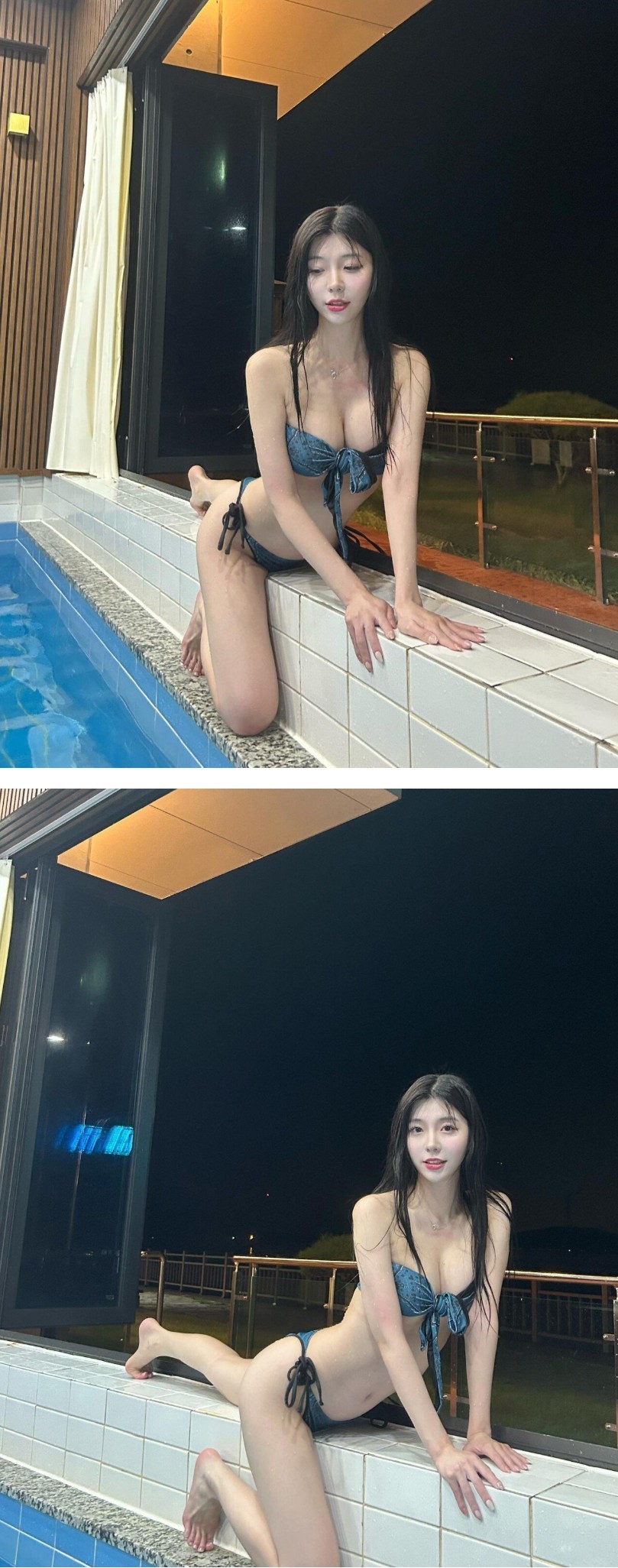 풀빌라에서 비키니 입고 노는 쏘블리 알가슴골 슬렌더 몸매