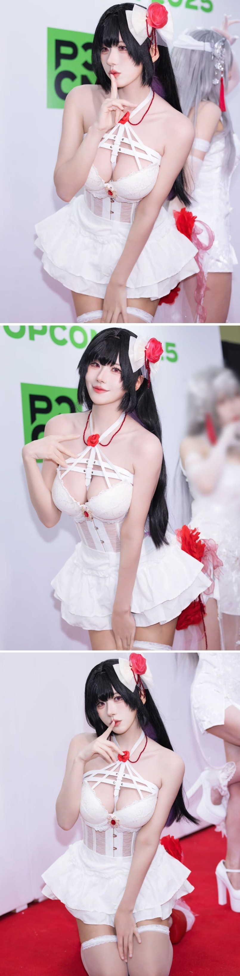 가슴골에 하네스끈 끼운 화이트 란제리룩 나리땽 코스프레