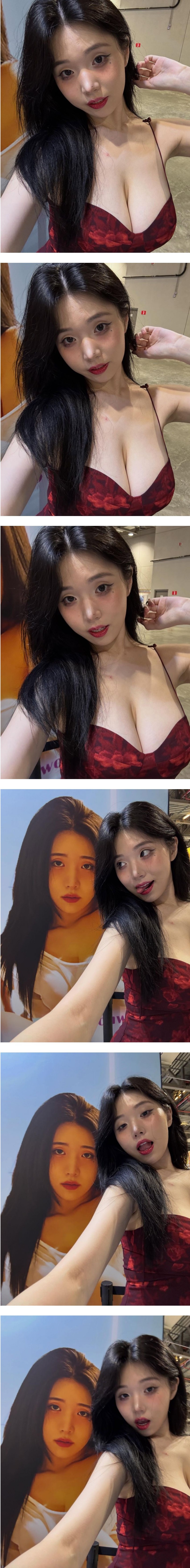 빨간 꽃무늬 끈원피스 육덕진 가슴골 연우좌 성숙해진 근황