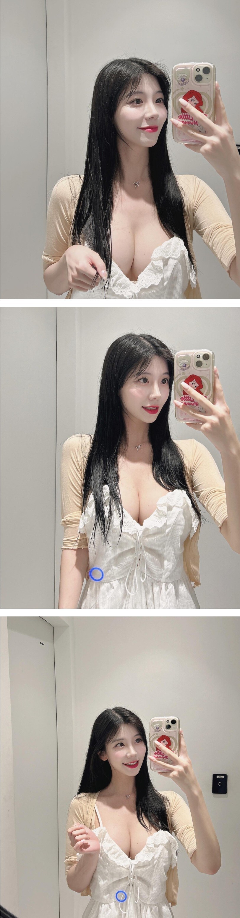가슴골 노출 시원하게 하는 쏘블리 러블리한 화이트 원피스