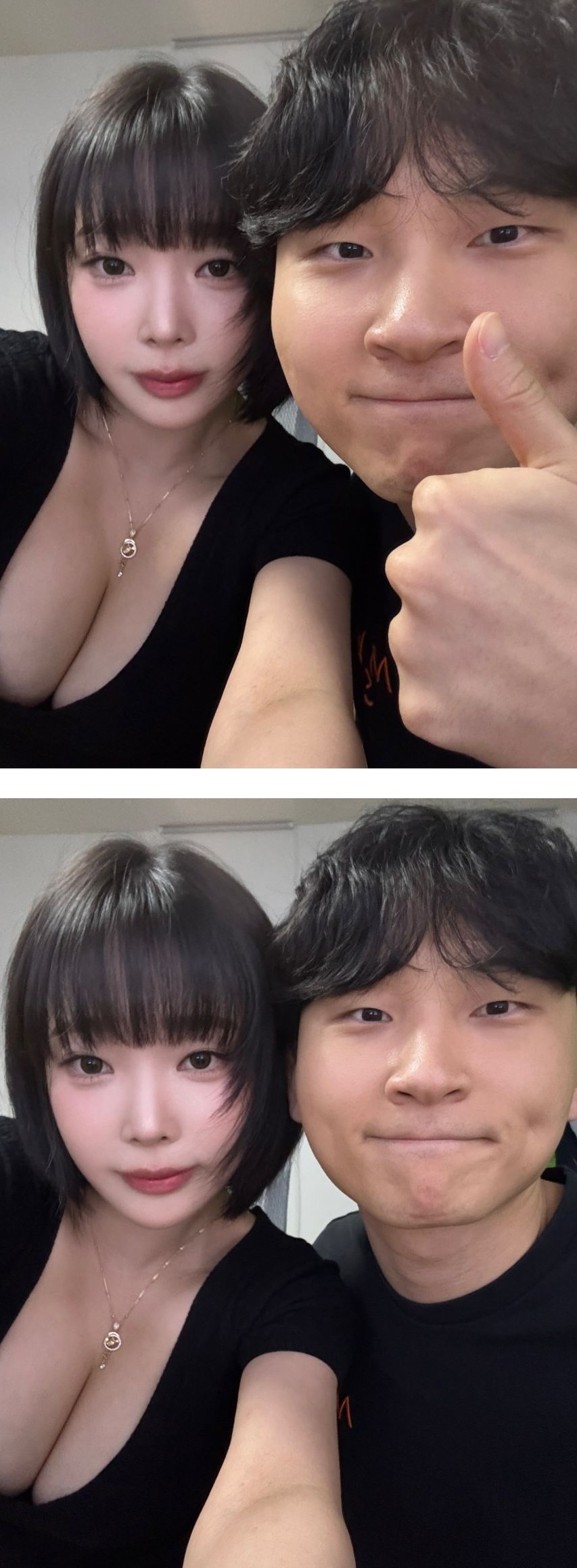 김민교랑 셀카 찍은 강인경 검정원피스 눌린 가슴골