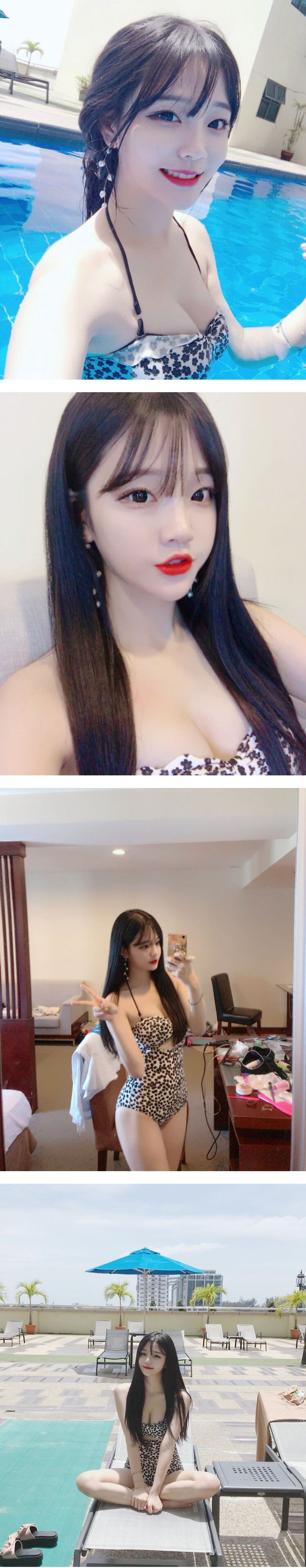 멀리서 보면 호피 가까이서 보면 꽃무늬 수영복 박민정 가슴골