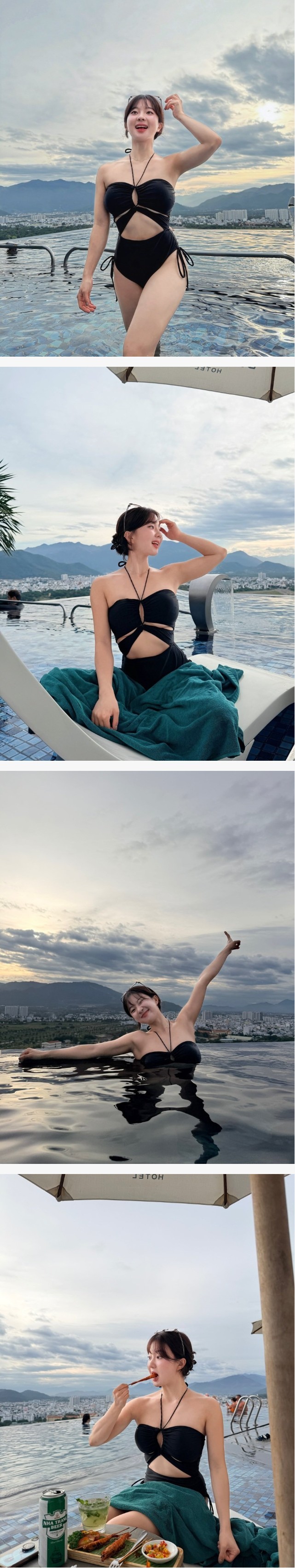 등산 유튜버 백만송희 수영장에서 검정 모노키니 글래머 몸매