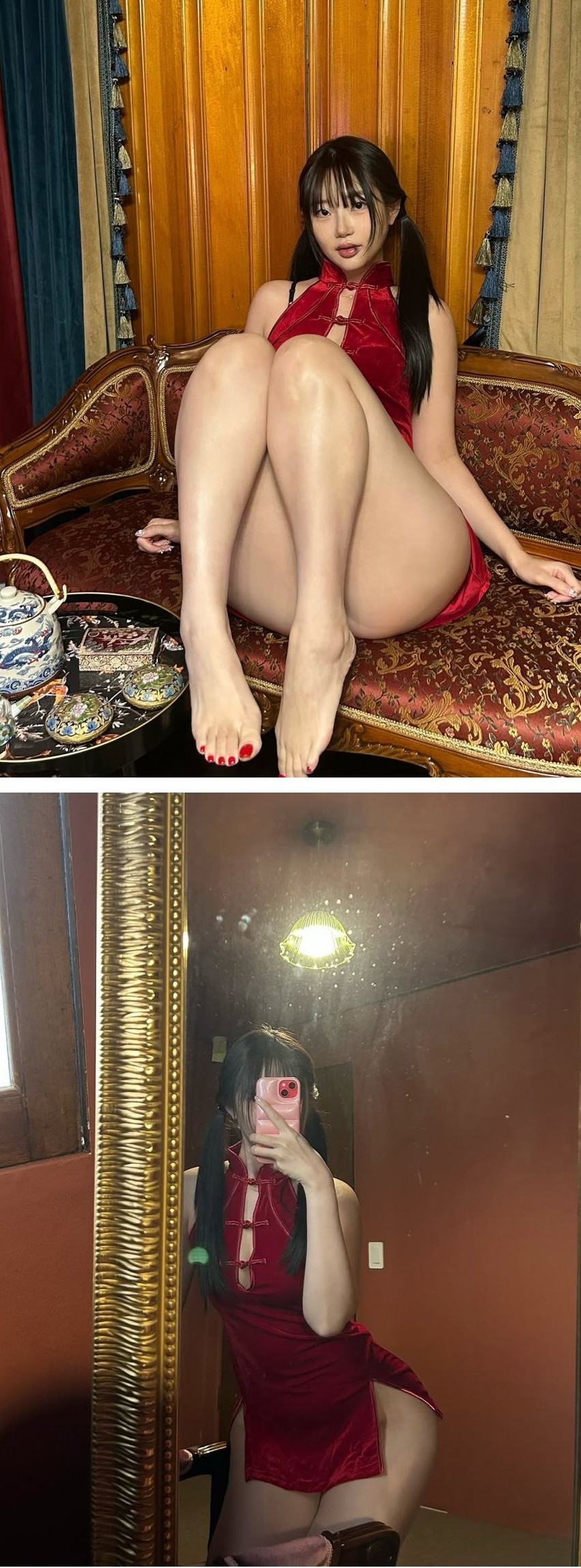 빨간 치파오 입은 신나린 하체 엉벅지 체급 수준 ㄷㄷ