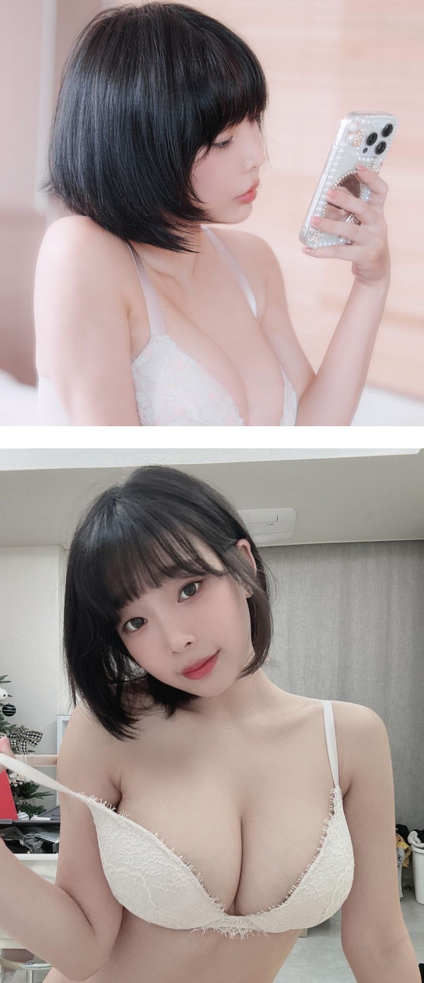 폼 90% 회복한 강인경 근황 흰 레이스 브라 가슴골