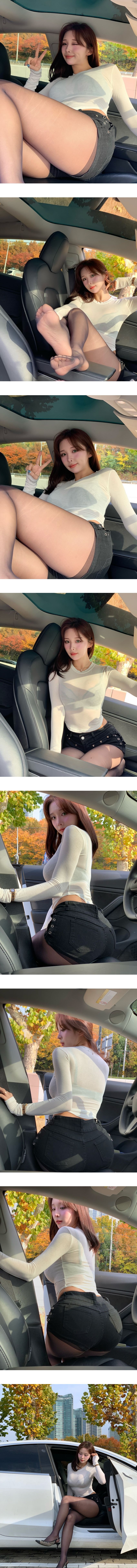 레이스 브라 다 비치는 흰티 + 핫팬츠 야벅지 보여주는 꽃빵