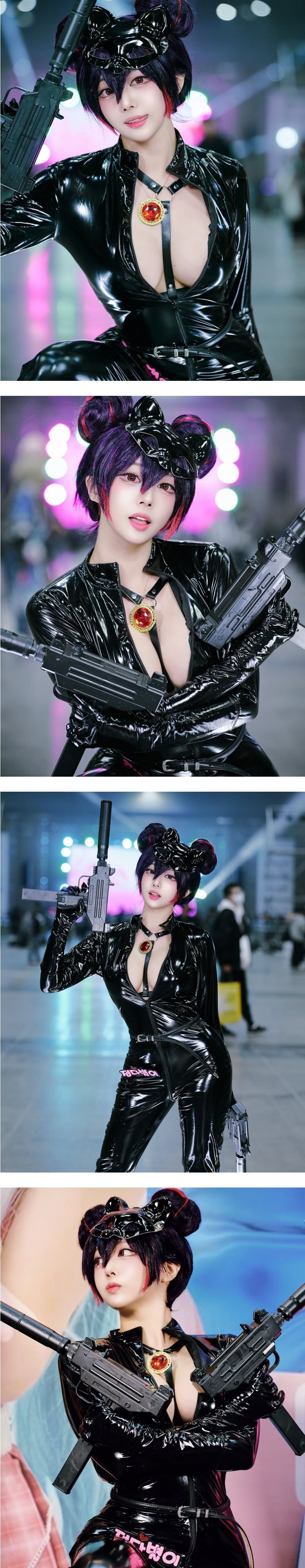 미드 오픈한 검정 애나멜 점프슈트 정다별이 파멸적 코스프레