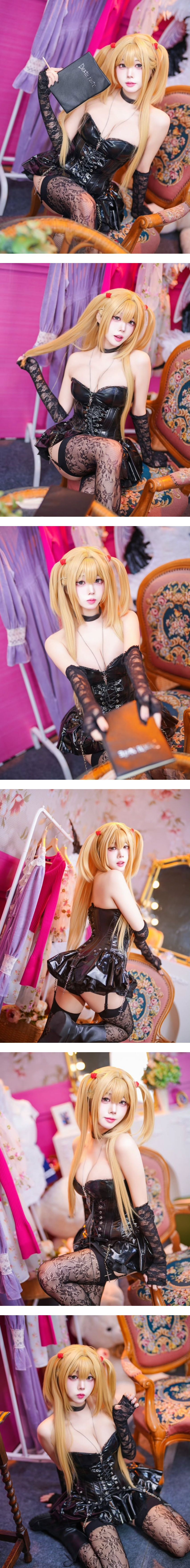 데스노트 미사 코스프레한 정다별이 가죽 코르셋 망사스타킹