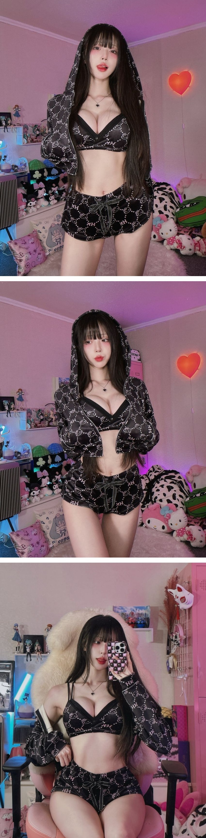 검정색 키티 브라 알가슴골 보여주는 갓리타 방셀