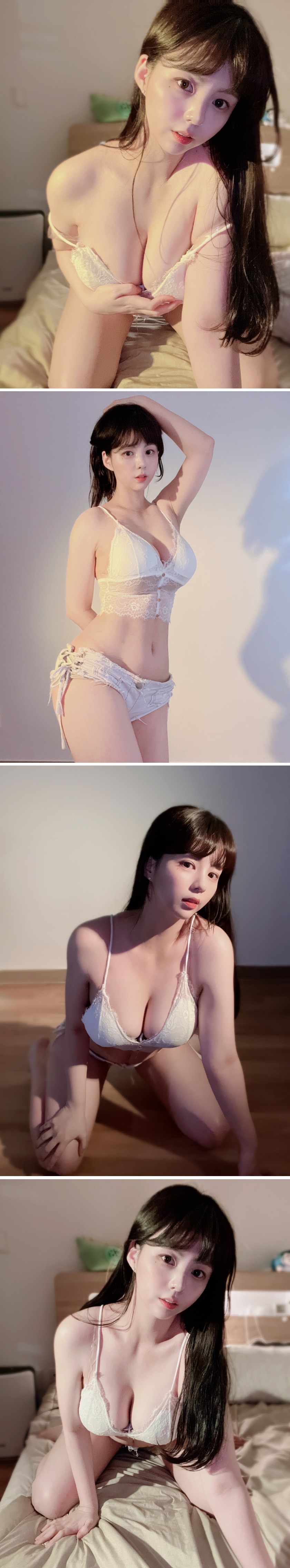 화이트 레이스 란제리 로즈쨈 복부 야꼽 몸매 이정도였나?